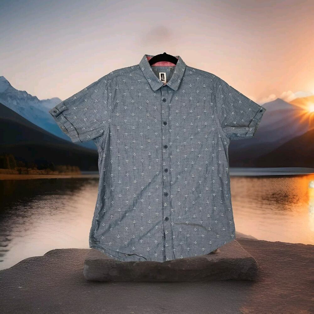 HOWE Button Up Shirt Mens Medium Anchor All Over Print AOP Short Sleeve Preppy